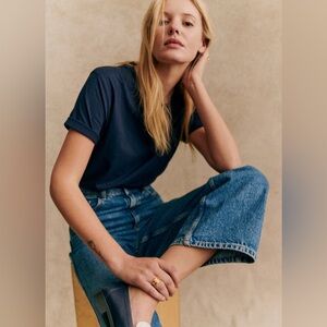 Sezane Navy Blue Short Sleeve Tee